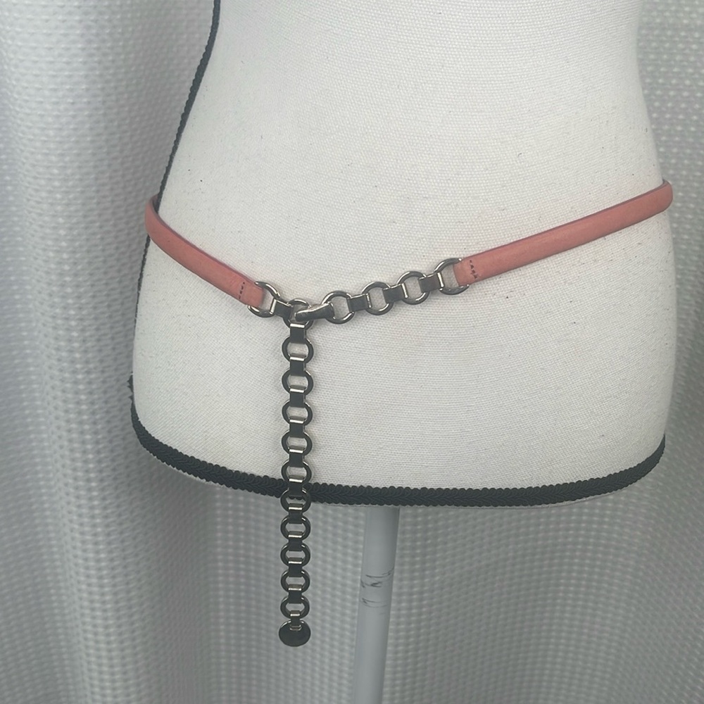 Fabio Corti Leather & Chain Link Statement Belt Thin Pink Italy Sz L
